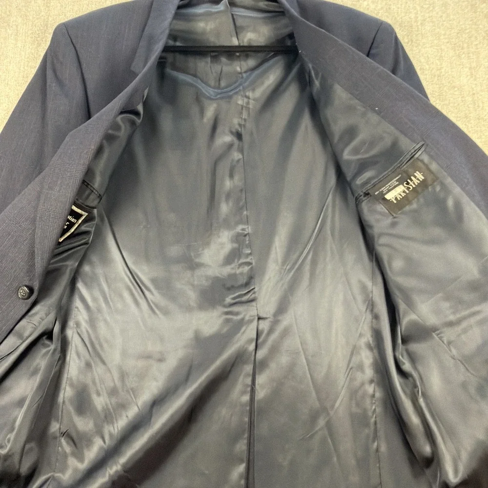 Vintage Christian Dior Monsieur Wool Suit Navy‎ Windowpane USA Pleated 44R 32x34